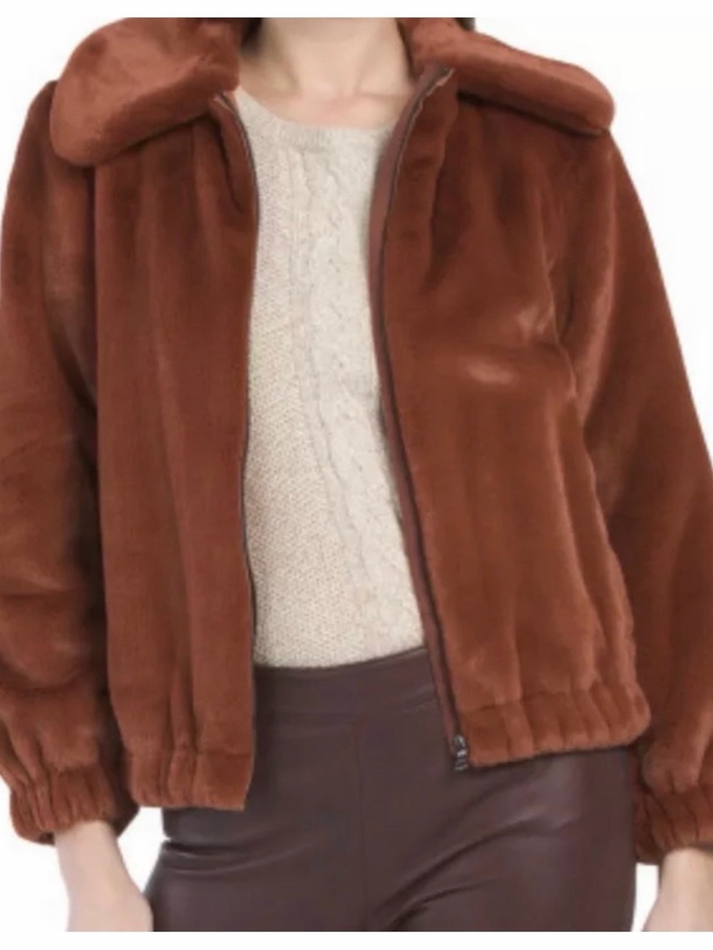 Rebecca Taylor Rust Faux Fur Zip Jacket Size S Like New
